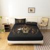 3 Pieces Black Vintage Golden Crown Lion King Fitted Sheet Set, Lion Head Print Bedding, For All Season Home Dormitory Hotel