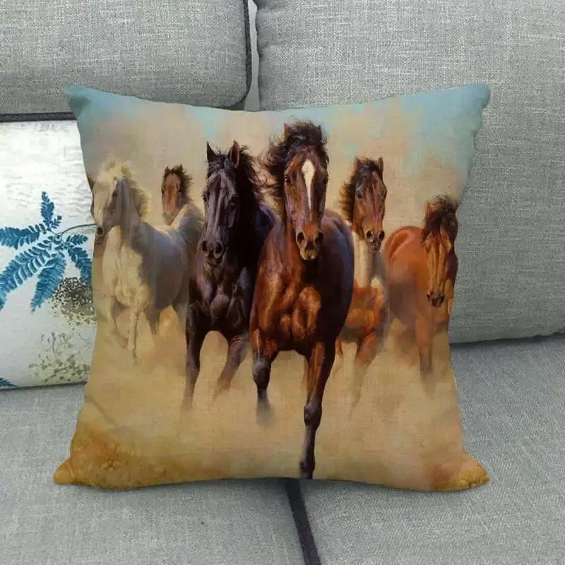 Horse Print Cushion Covers Home Decoration Animal Pillow Cases  Sofa Seat Chair Throw Pillows Linen Pillowslip Car Accessories