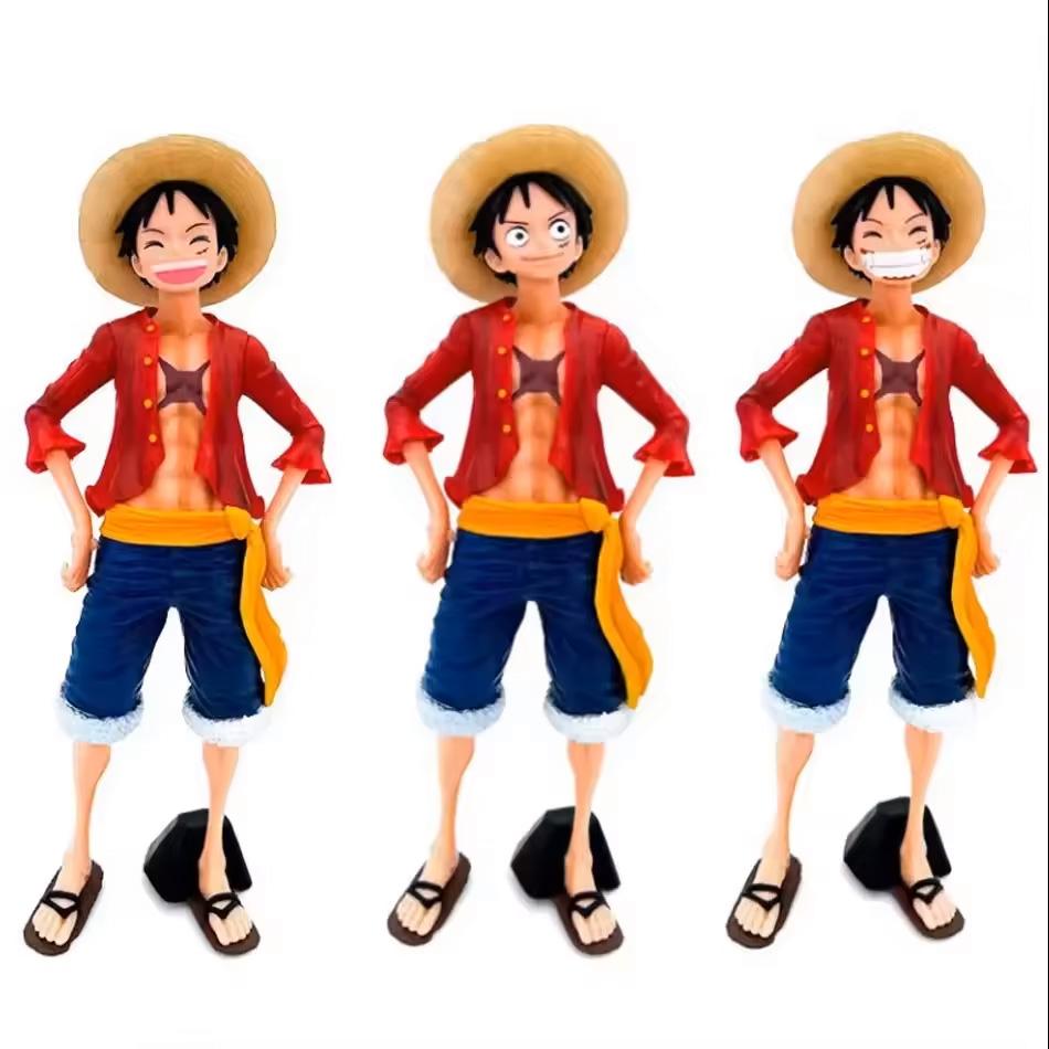 In Stock Original 28cm One Piece Anime Figure Confident Smiley Luffy Three Form Face Changing Doll Action Figurine Model Toy Kit
