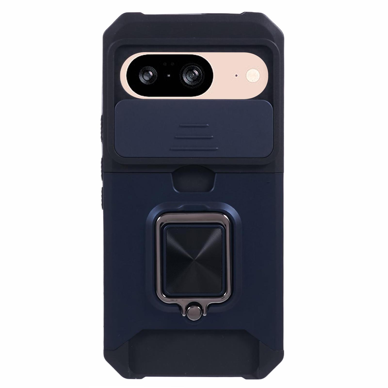 

For Google Pixel 9/Pixel 9 Pro Case Card Holder PC+TPU Kickstand Phone Cover with Lens Protection Navy Blue