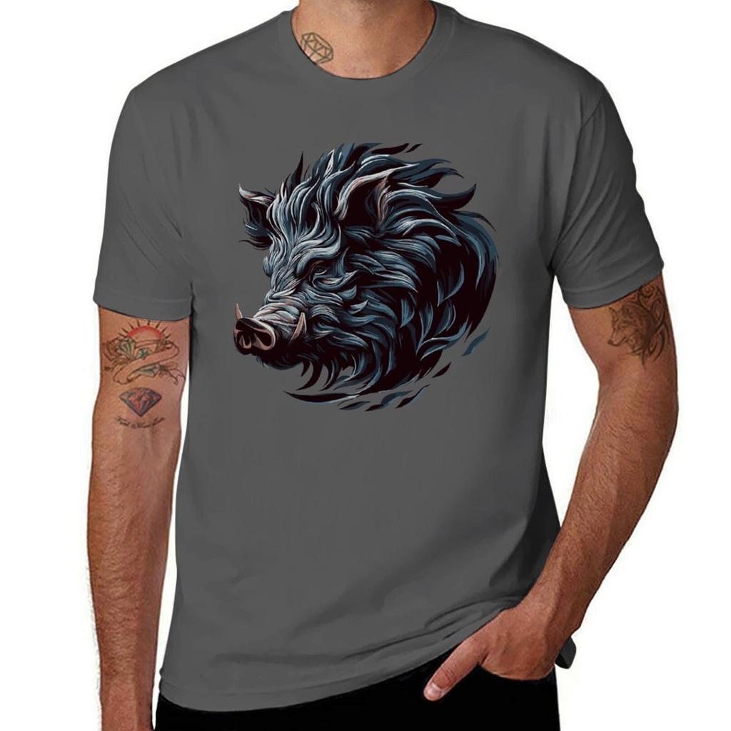 Wild Animal Boar Tshirt Vintage Print Crew Neck Tee Tshirt