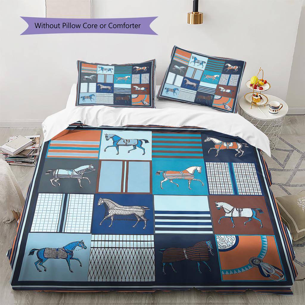 Horse Art Pattern Pattern Bedding Quilt Set Quilt Cover Pillowcase Home Decoration Gift (1 * duvet cover + 2 * pillowcase, without core)