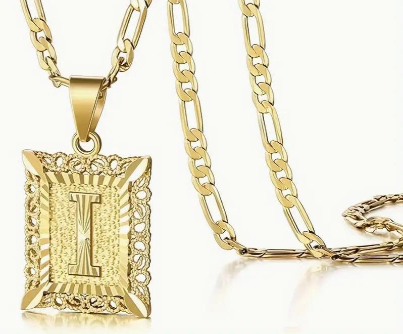 Collana con Ciondolo 26 Lettere Placcata Oro con Catena Spessa