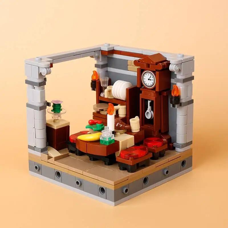 MOC Medieval Building Blocks Set Hanging Cage Guillotine Castle Fountain Bonfire Tent Bulletin Board Ox Cart Carriage Gift Toy