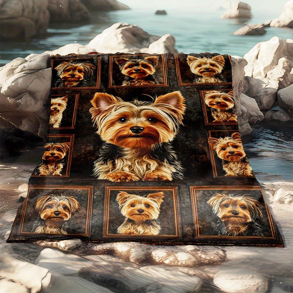 1pc Yorkshire Terrier HD Print Polyester Throw Blanket for RV - Soft, Lightweight, And Versatile for Travel, Camping, And Home