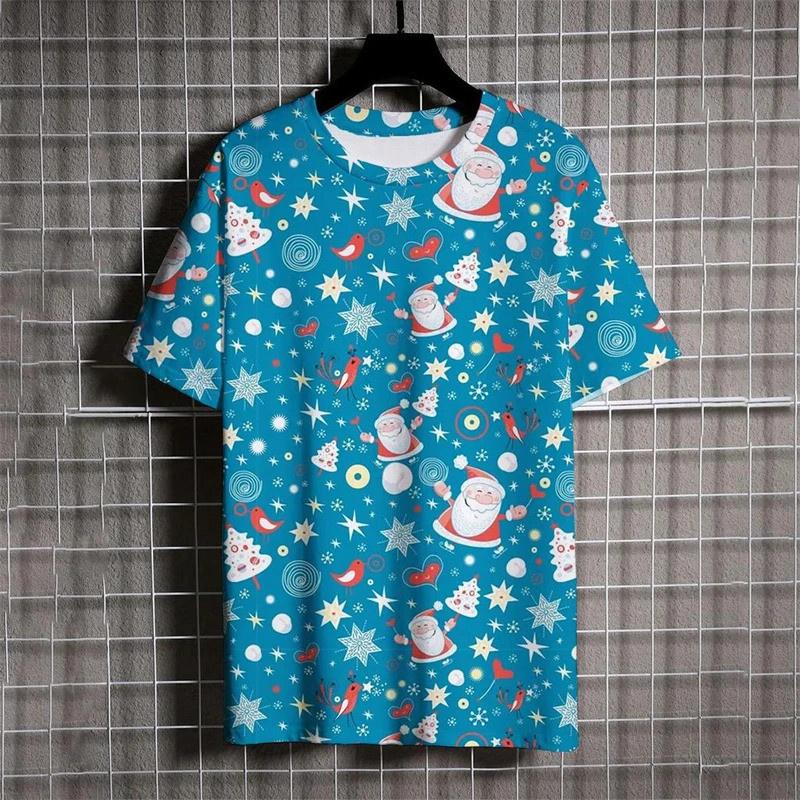 Merry Christmas Festival Funny T-shirt For Men Full Print Santa Claus Reindeer Graphic Xmas Themed Short Sleeve T Shirt 2026