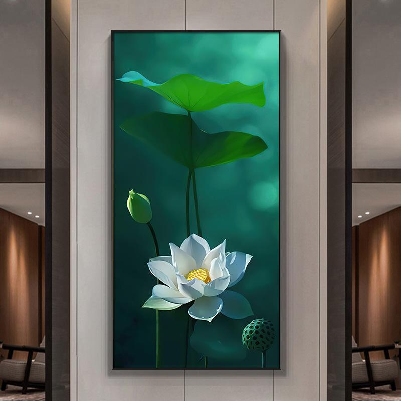 Abstract Flower Picture Canvas Painting New Chinese Golden Luxury Lotus Posters and Prints Wall Picture for Porch Home Decor