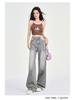 Women's 2025 Spring Gray Low-Rise Wide-Leg Retro Petite Jeans