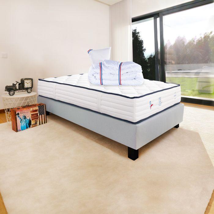 Mattress Set 90x190 Cm, Patriote, 27 Cm, Pocket Springs, Firm, Summer/winter Side + Gray Base 20 Cm Thick + Pillow + Duvet
