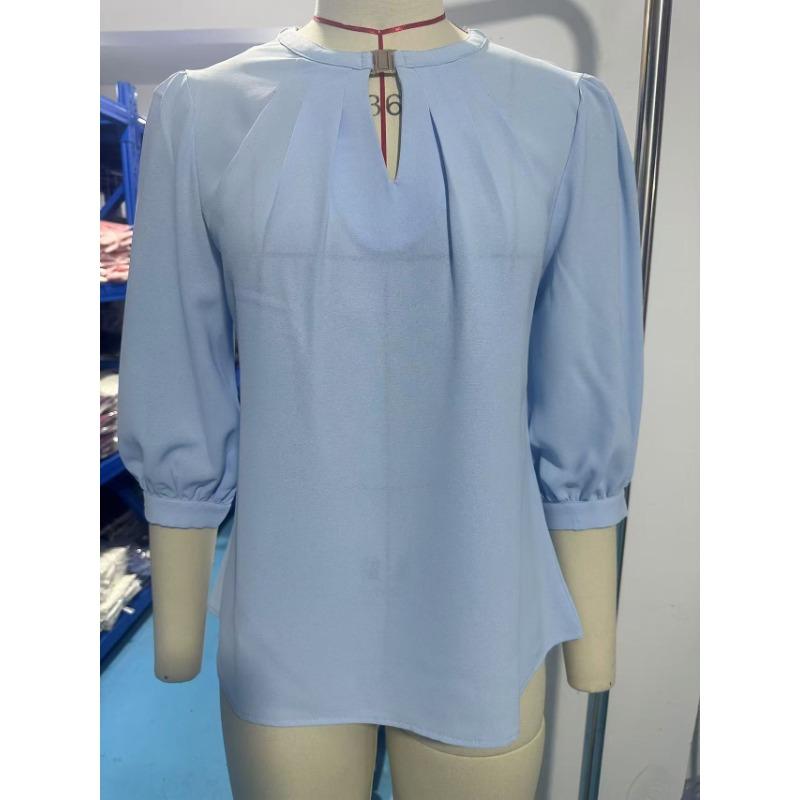 Maglia a maniche lunghe in chiffon con scollo a V e foro per serratura, primavera estate, per donna