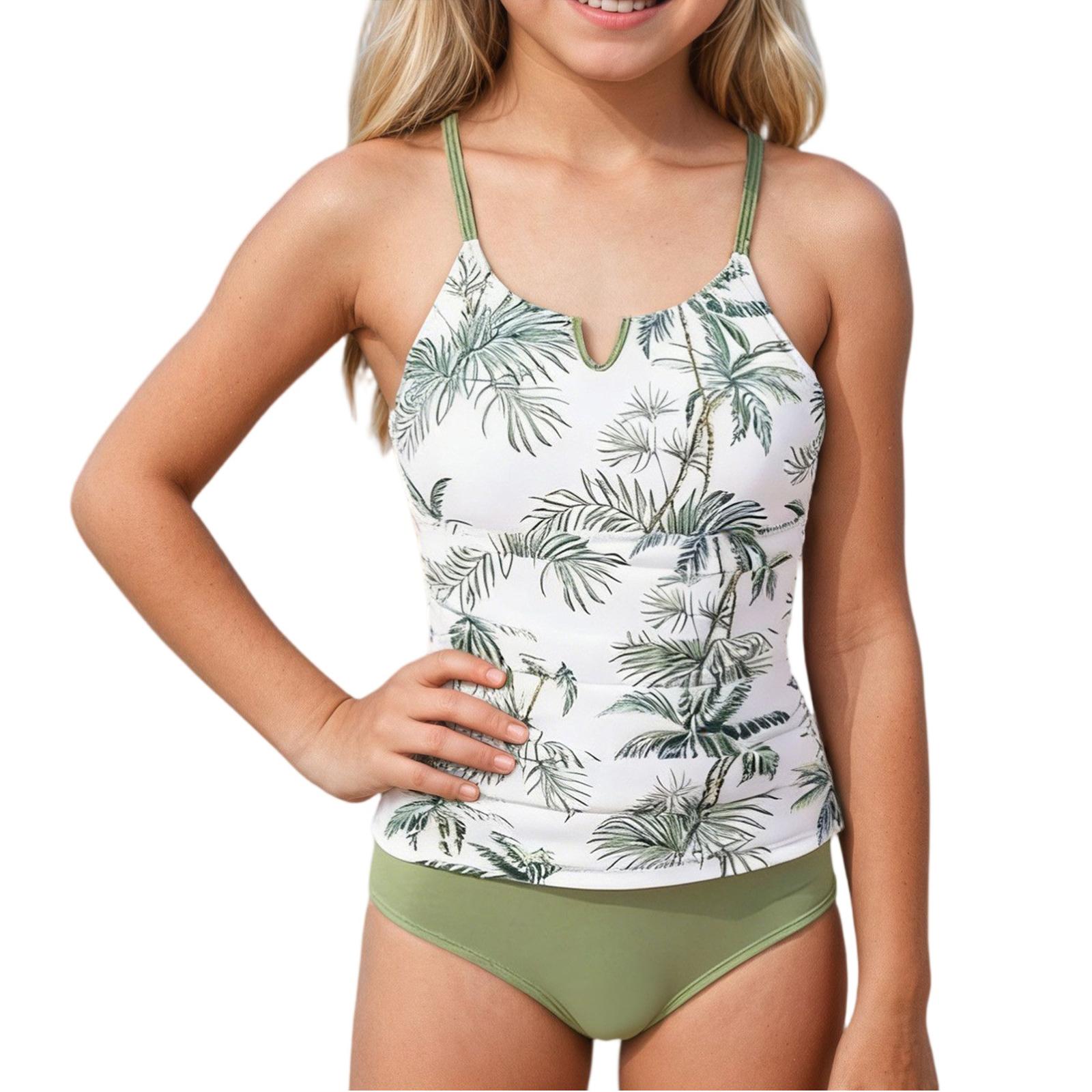 Fengfx Bikini Set voor Meisjes - Tieners Zwemkleding Losse Top & Broekje Zwempak Set Tieners Tweedelig Zwemkleding Zwempak Voor Meisjes 140 wit