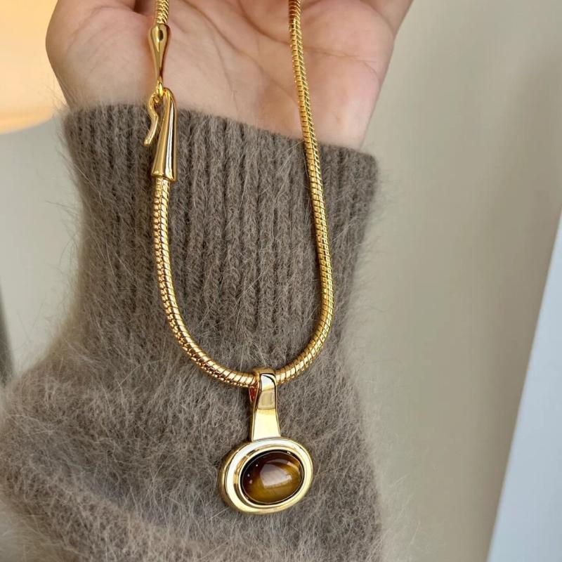 Tigerauge Stein Halskette Damen Schmuckzubehör Kaffeefarbene Perlen Schmuckzubehör