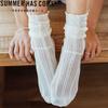Women Fashion Long Pattern Summer Loose Socks Floral Solid Bubble White Black Korean Mesh Japanese Breathable Lolita Luxury Lace