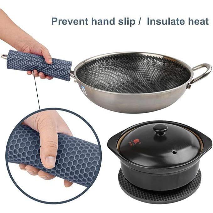 4 PCS Silicone Trivet Mats Heat Resistant Non-Slip Hot Pads for Kitchen | Multi-Functional Pan Protectors (Grey | Orange | Green | N Blue)