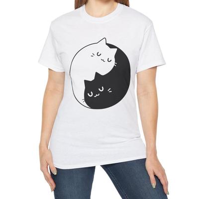 Yin Yang Cats T-Shirt Black White Cat Kittens Tee Animal Gift for Boy Teen Girls Mom Dad Grand Family Friend Sister Brother Crew Team Party