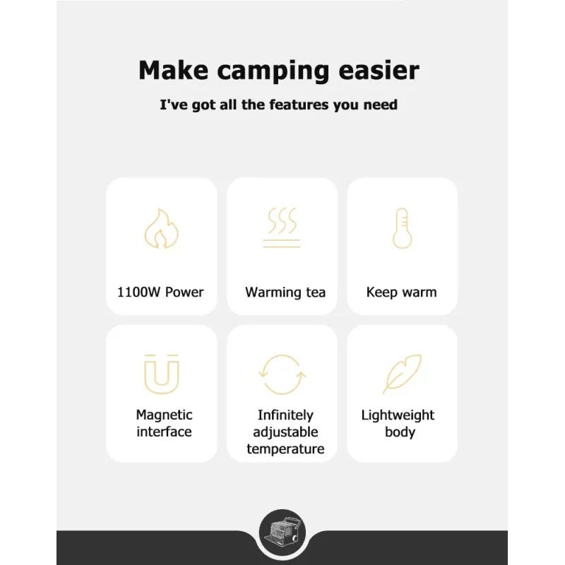 Miniaturowy przenośny piecyk grzewczy na zewnątrz kempingowy wielofunkcyjny piecyk grzewczy 1,1 kW moc kuchnia piesze wycieczki