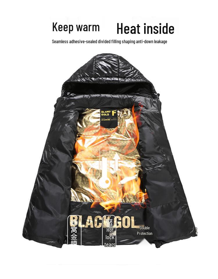 Men's Black and Gold Hooded Winter Down Cotton Gilet Vest