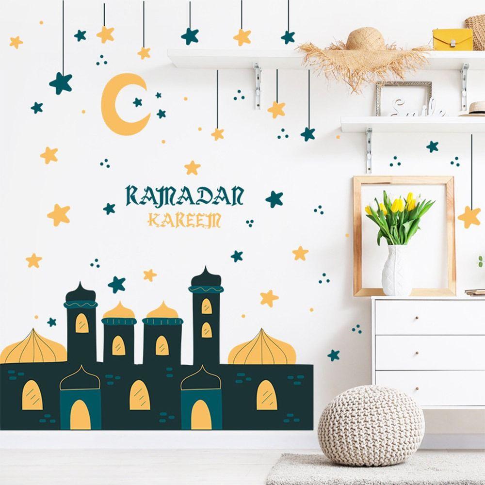 Star Moon Ramadan Kareem Decals Lantern Castle Mural Eid Mubarak Wall Stickers  Festival Supplies