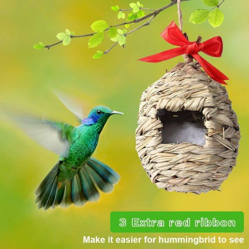 3pcs Outdoor Hanging Bird Houses Hand Woven Natural Grass Bird Nest For Home Office Garden Window