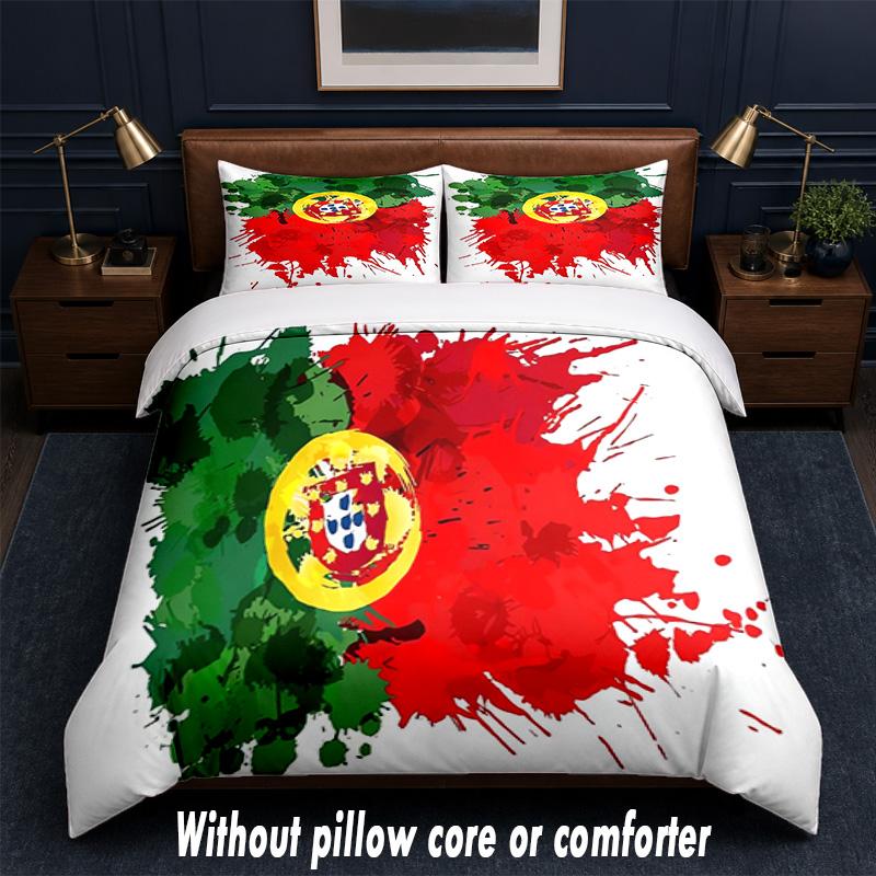 Portugal national football team Design Bed Bedding Set 1 Duvet Cover + 2 Pillowcases Soft Breathable Household Bed Linens