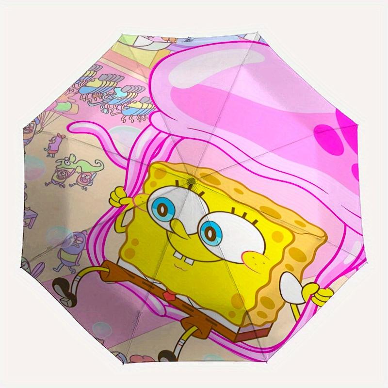 1pc SpongeBob Jellyfish Self-Folding Umbrella, 8-Bone Compact Travel Umbrella, Durable Plastic And Iron Frame091