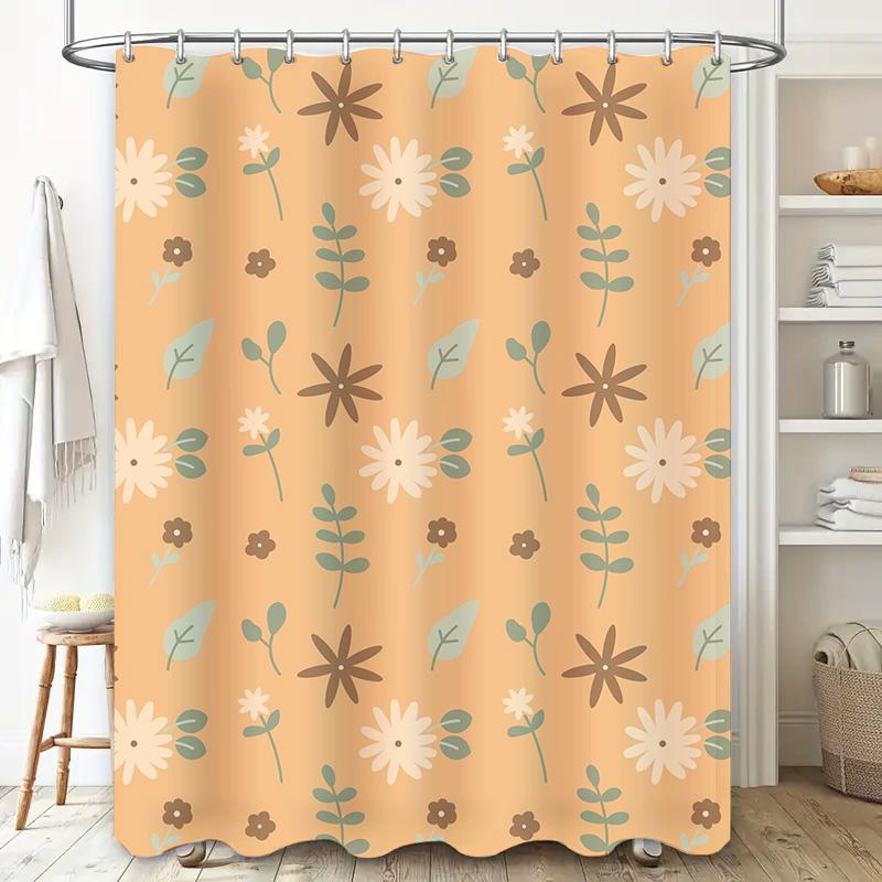 Delightful Floral Shower Curtain Peachy Pastel Color with White Brown Flowers for Bathroom Decorations 180x245cm Home Accessorie