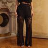 Women Black Lace Flare Pants Hollow Out Sheer Mesh High Waist Long Trousers Sexy Party Clubwear S‑XL