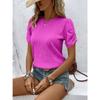 IHUASU Women's Fashion Casual Solid Color Print Short Sleeve O-Neck Blouses & Shirts