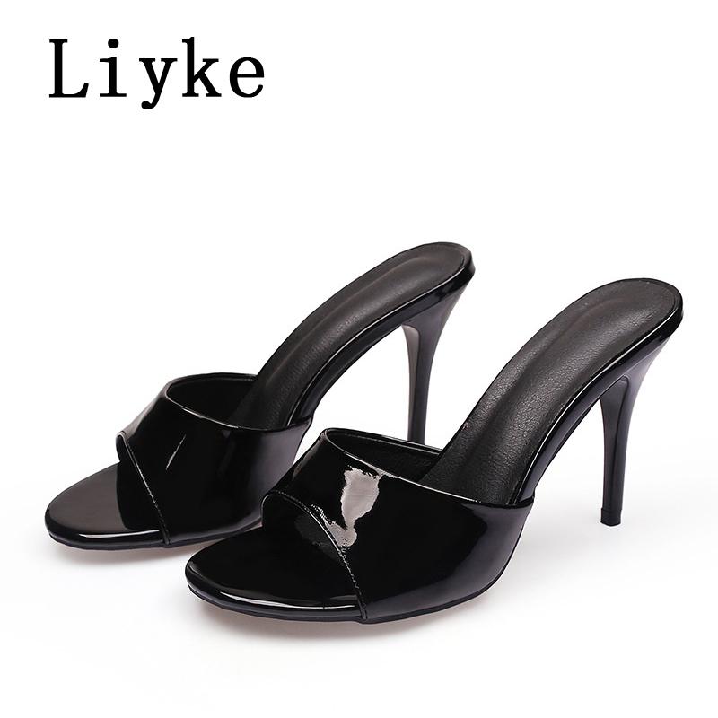 Fashion Liyke Fashion Round Toe Women Thin Heels Slippers Slides Female Mules Sandals Summer Ladies Heeled Slipper Shoes Zapatos Mujer
