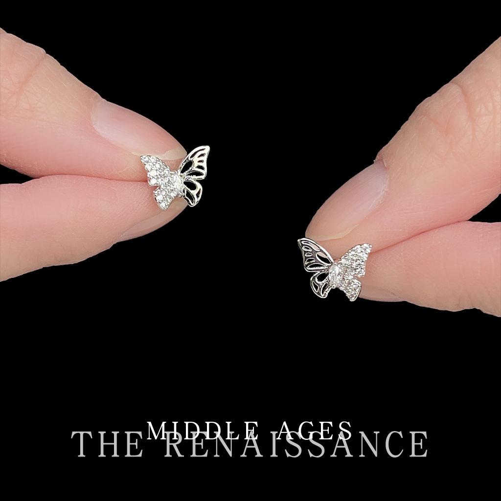 Mini hollow butterfly zircon stud earrings niche simple style commuter earrings women