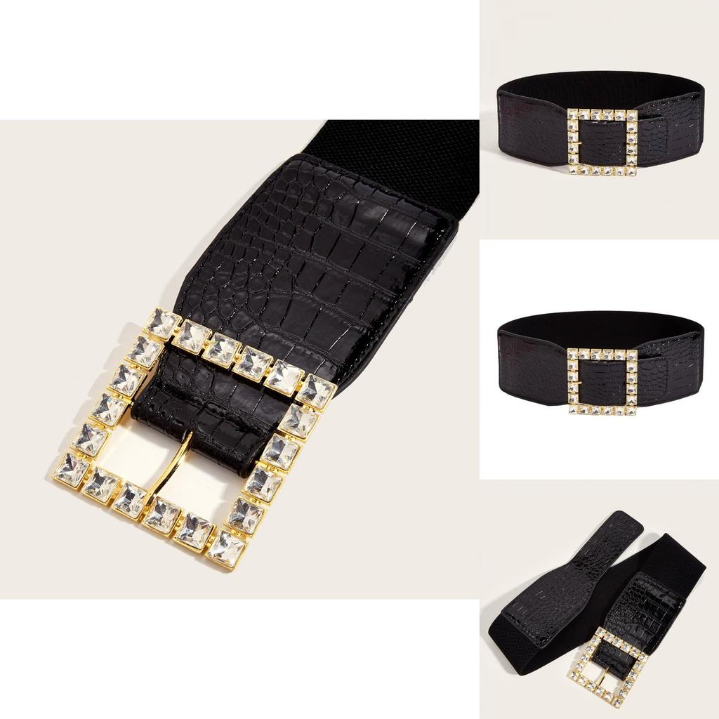 Winter Fashion Leather Wide Belt With Diamond Head Buckle For Ladies Dress Enhancements