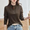 Women's Stand-Up Collar German Velvet T-Shirt: Autumn/Winter 2025, Long Sleeve, Casual Warm Base Layer Top.