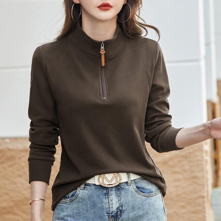 Women's Stand-Up Collar German Velvet T-Shirt: Autumn/Winter 2025, Long Sleeve, Casual Warm Base Layer Top.