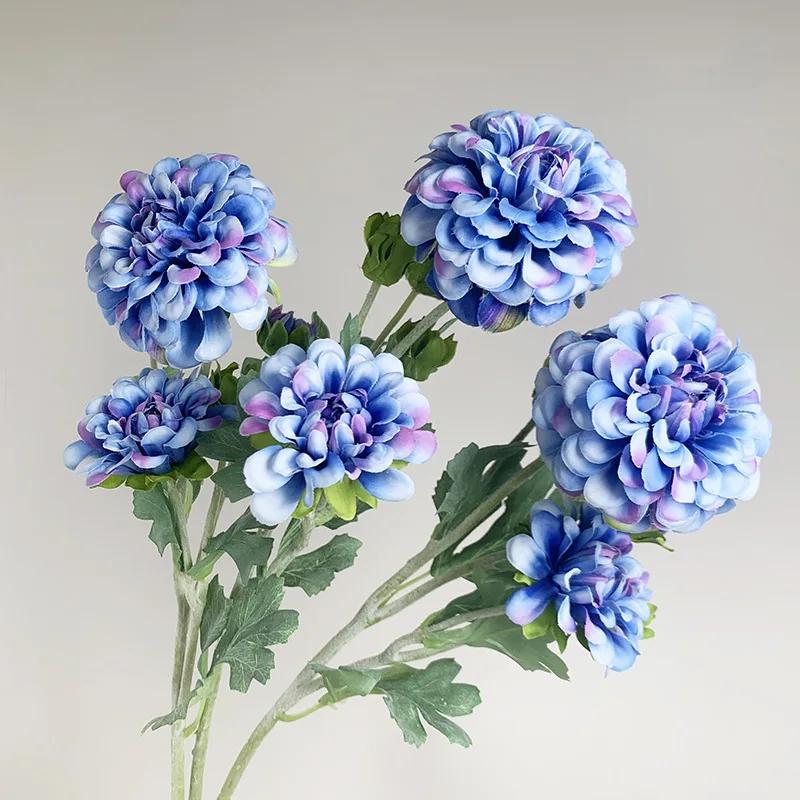 6Pcs Artificial Moisturizing 5-head Dahlia Real Touch Flowers Wedding Decor Flower Arrangement Fake Dahlia Party Home Decoration