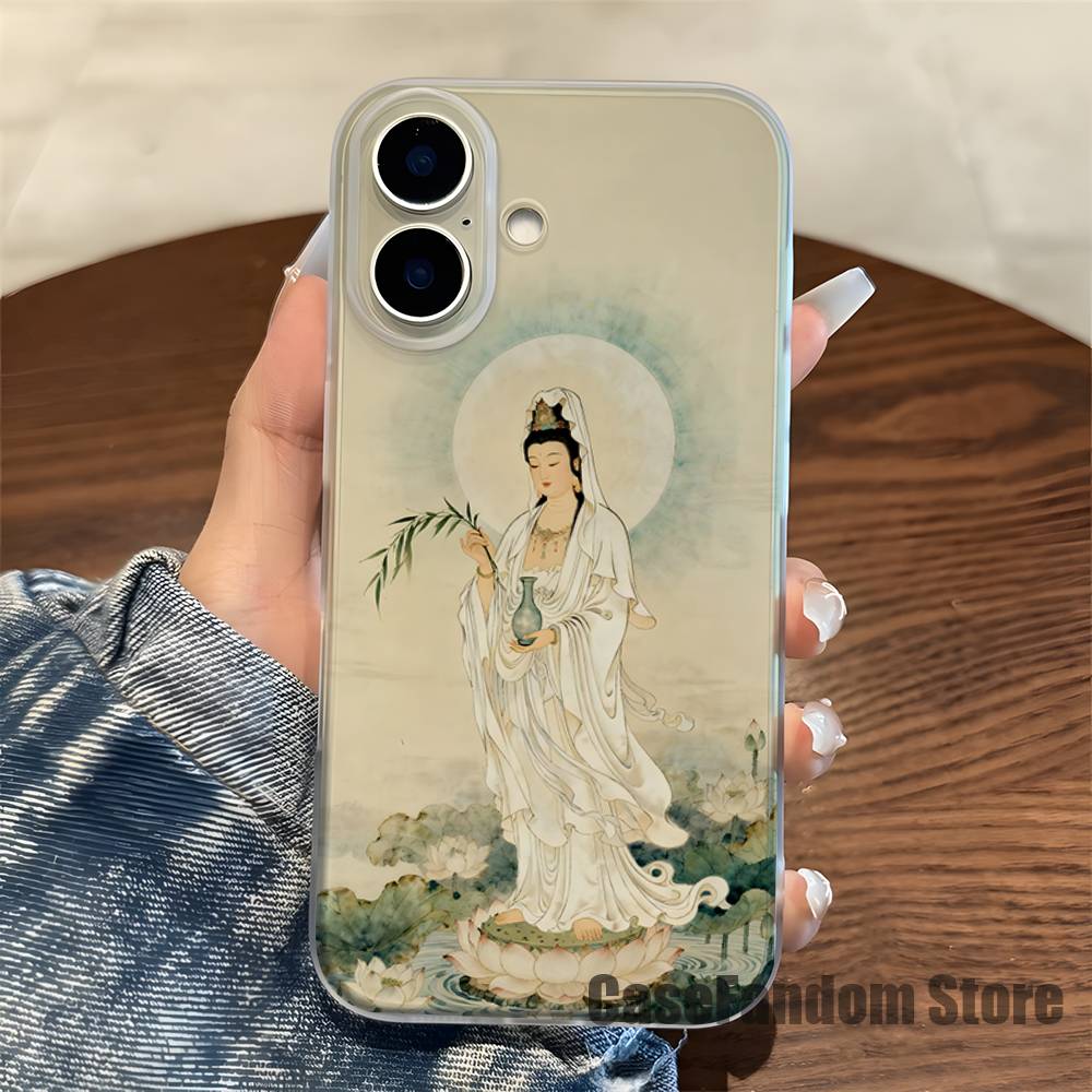 Chinese Buddhist Traditional Guanyin Phone Case For iPhone 17,16,15,14,13,12,11 Pro,Max,Plus,X,XS,XR Mini Transparent Soft Cover