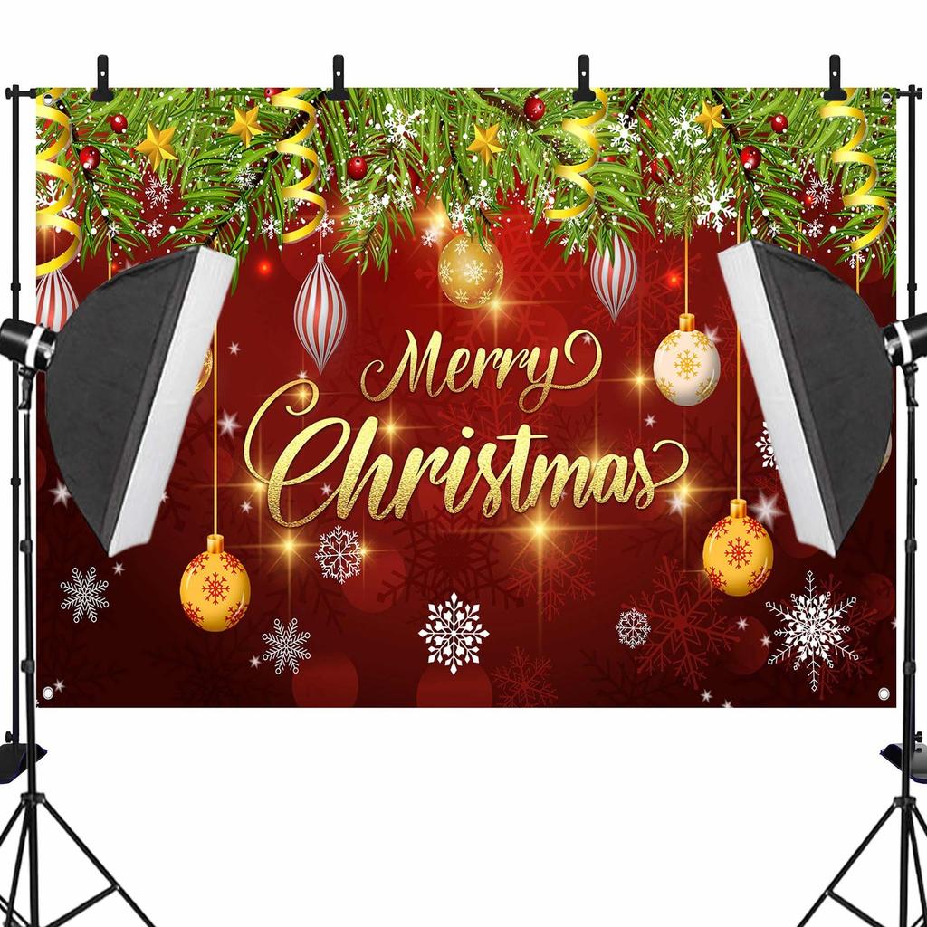 Merry Christmas Backdrop Xmas Tree Snowflake Banner, 72X44 Inches, Design 2