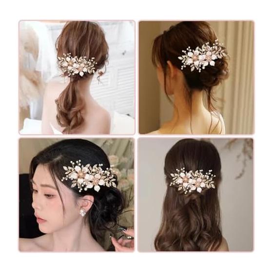 Hair Clip Kanzashi with Cherry Blossom and Pearl, Rose Gold - Perfect for Girls, Women, Formal Dresses, Kimono, Yukata, Coming-of-Age Ceremonies,