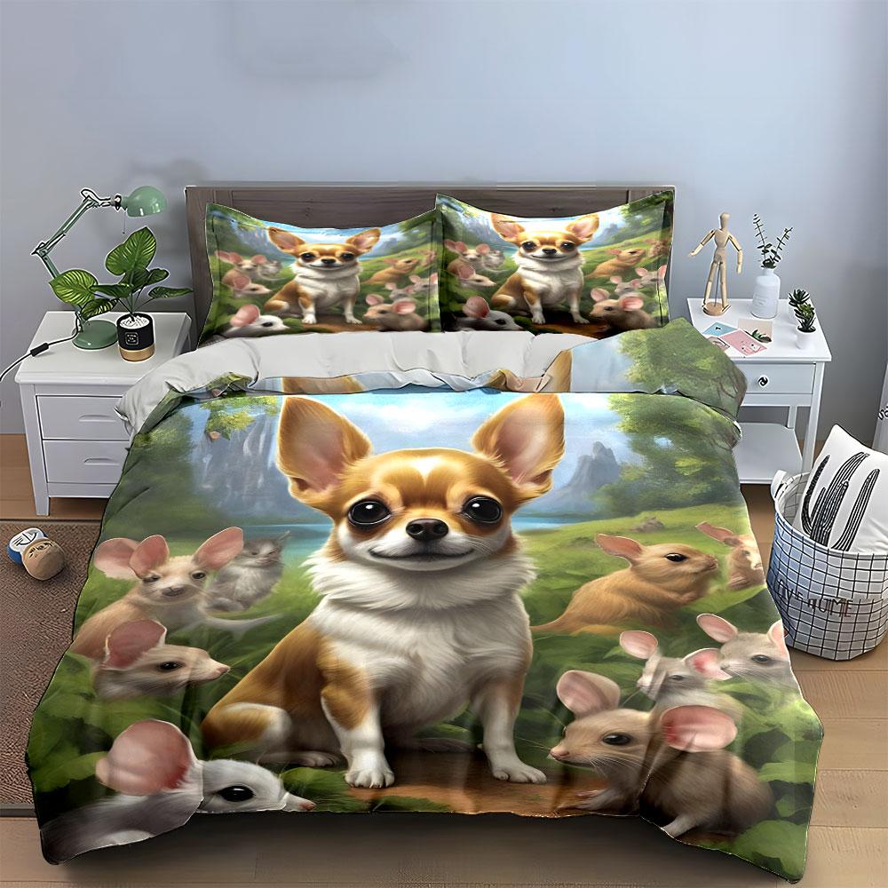 Chihuahua with Small Mice. Bedding Sets Duvet Cover Sets Duvet Covers Pillowcases(1*Duvet Cover 2*Pillowcases Without Duvet Insert)