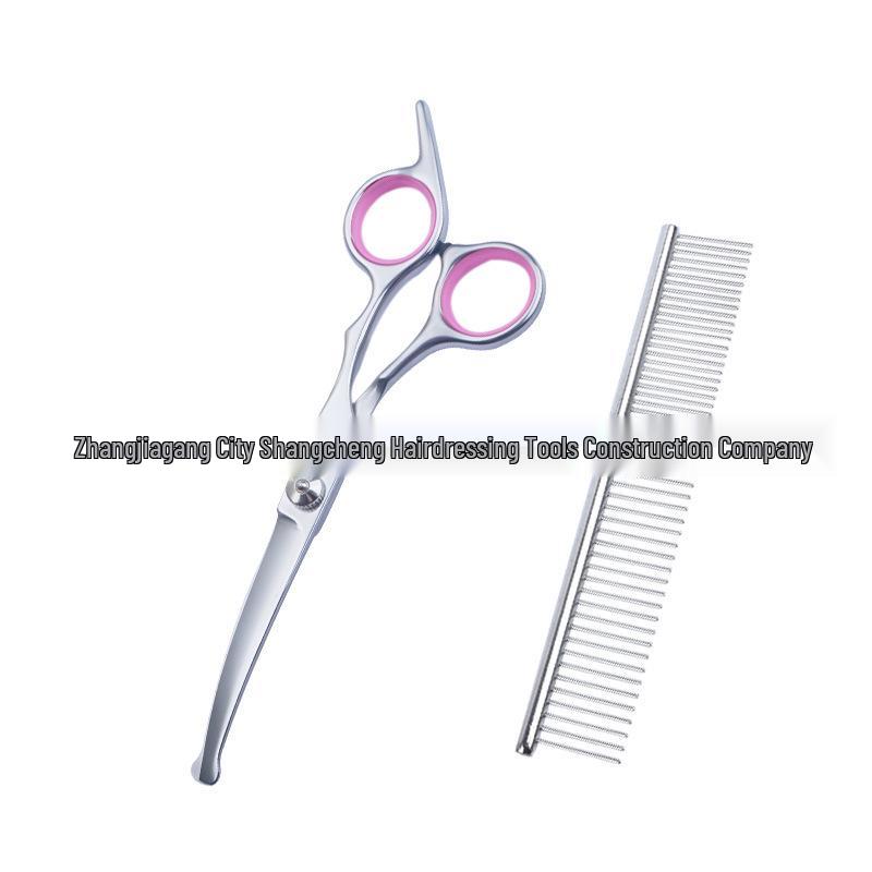 All-Steel Pet Grooming Scissors Set: Flat-Tooth & Curved Trimmers for Dog Hair Care.
