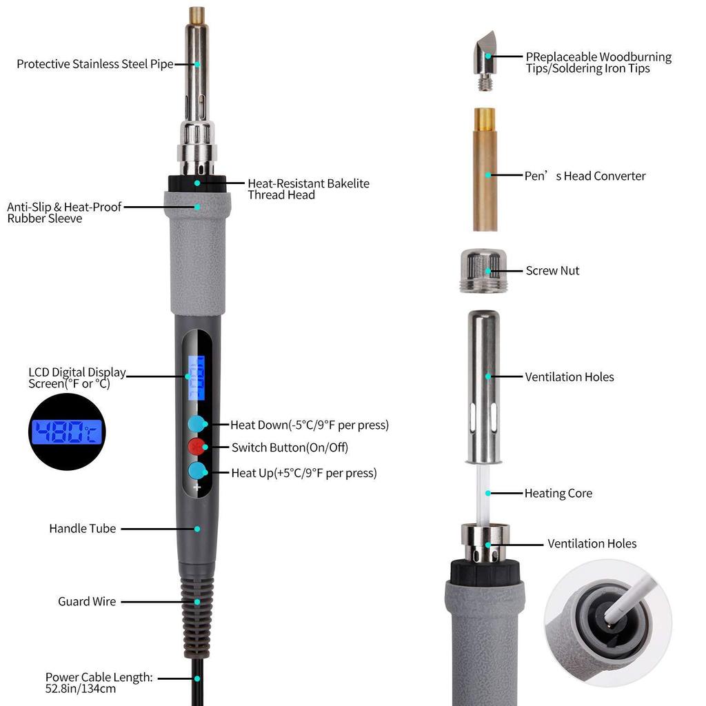 Digital Adjustable Temperature Pyrography Kit: Carving & Soldering Pen with Constant Temp Display