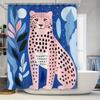 Animal Print Shower Curtain: Pink Leopard With Blue Background Perfect For Bathroom Decor!