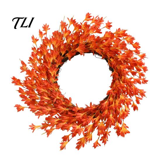 Artificial Fall Flower Wreath Fabric for Front Door, Autumn Harvest Floral Halloween Hanging Wreath, Thanksgiving Farmhouse Indoor Outdoor Porch Wall