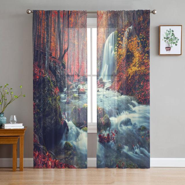 Simple Woods Green Trees Tulle Voile Curtains Bedroom Hotel Home Decor Sheer Curtains For Living Room Chiffon Printed Drapes