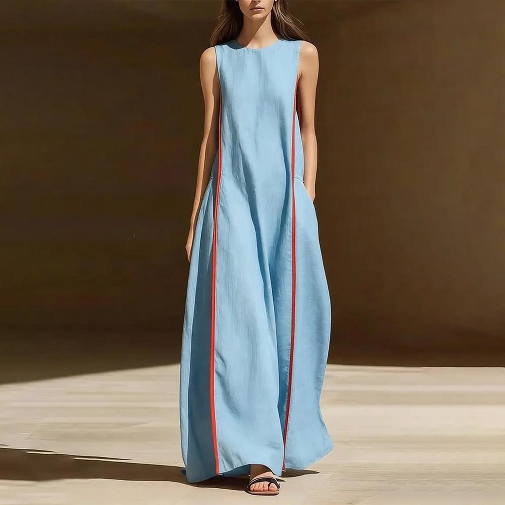 Abito da donna senza maniche a vestibilità larga con strisce laterali per un look casual estivo