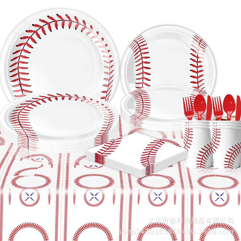 Baseball Baseball Themenparty Zubehör Geburtstagsdekorationen Einweg-Pappteller Pappbecher Papierservietten Tischdecke