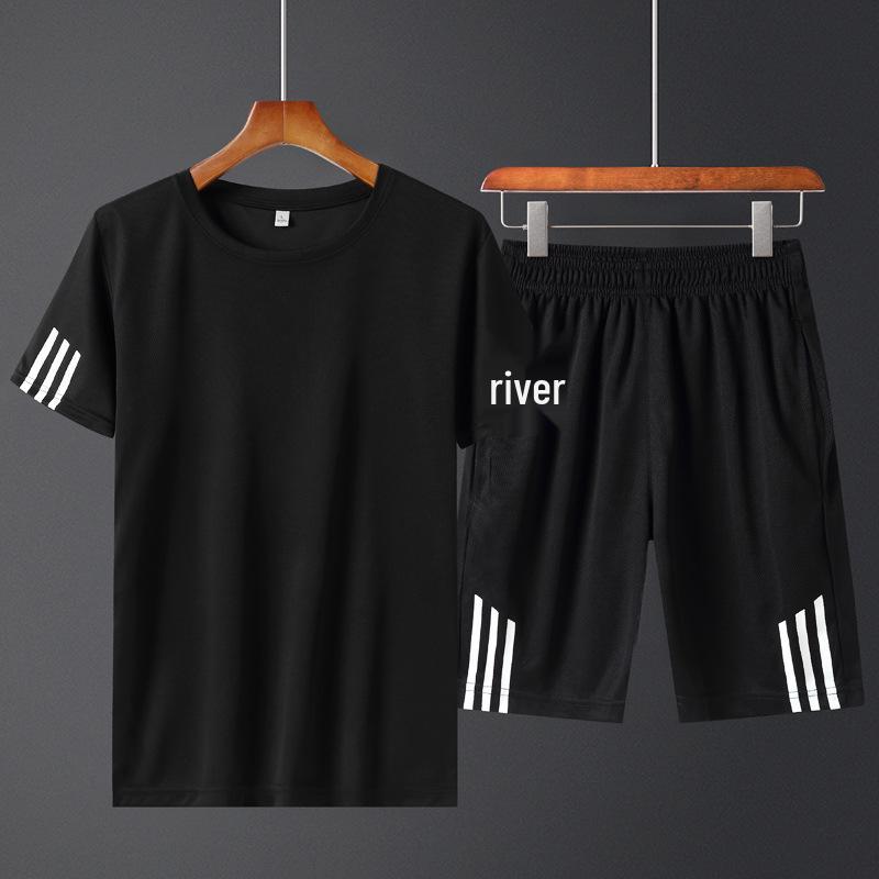 Men's Plus Size Summer Sports Suit: Crew Neck Quick-Dry T-Shirt & Shorts for Running Fitness