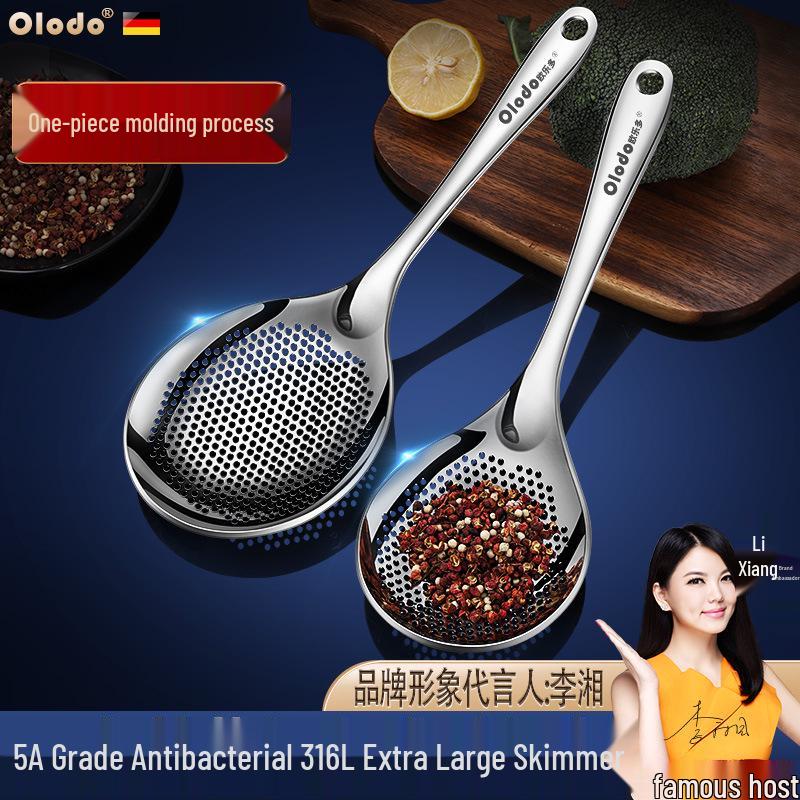 Heavy-Duty 316L Stainless Steel Skimmer Ladle - Large One-Piece Kitchen Strainer Spoon