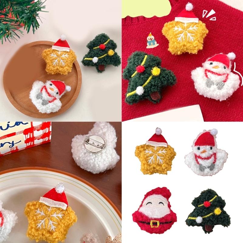 Lovely Christmas Theme Brooch for Adult Children Festival Clothes Decorative Plush Pin for Seasonal Festival Party Props