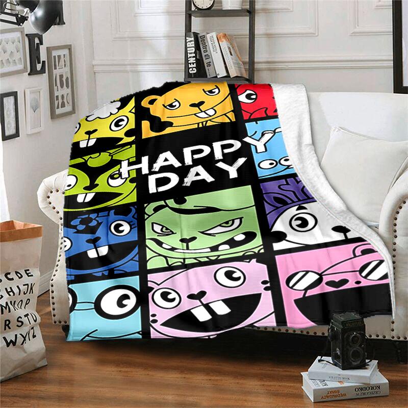 1pc Blanket Happy Tree Friends2 Print Design, Lightweight Blanket for Sofa, Bed- Soft &Warm, Gift for All Seasons like Christmas, Halloween