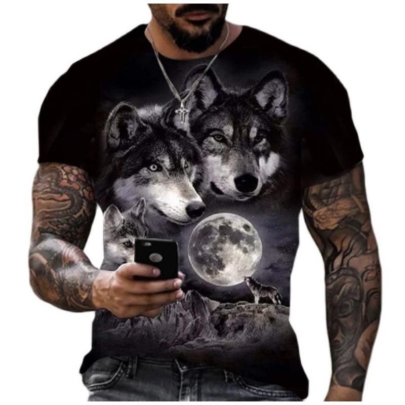Fashionable 3D Printed Short Sleeved Trendy Personalized Animal Wolf Graphic Men's T-shirts